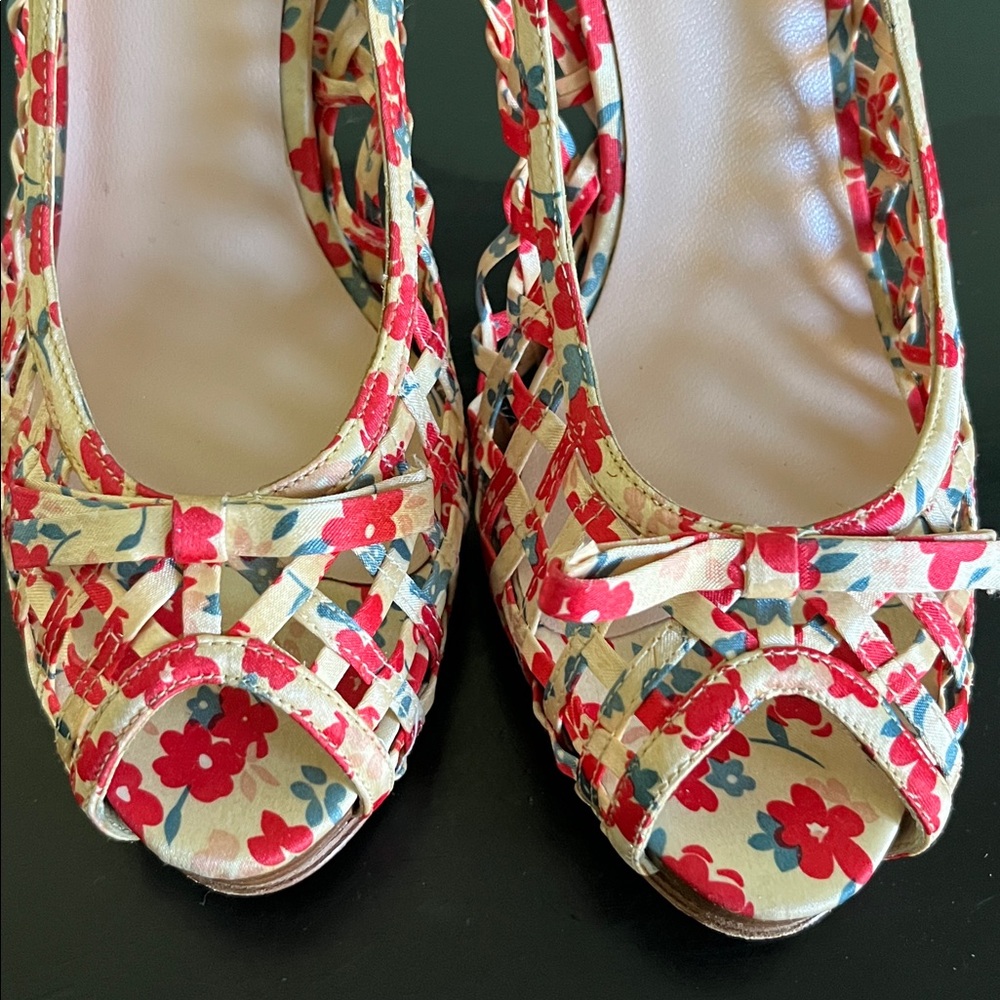 Aldo floral print peep-toe basket weave platform heels - Picture 7 of 13